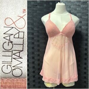 Gilligan & OMalley Pink Lace Babydoll Chemise Lingerie Teddy Sleepwear Size M
